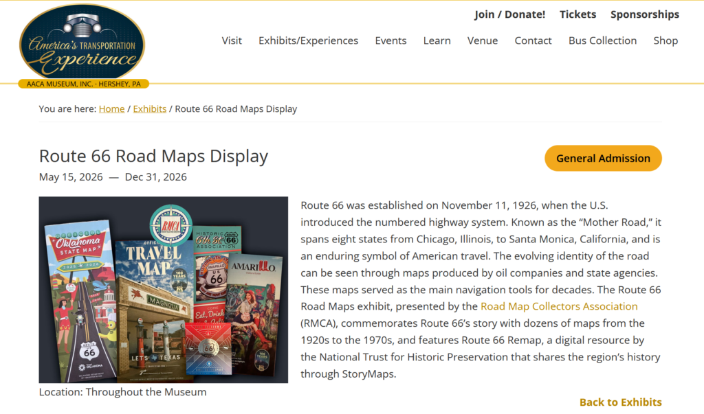 RMCA Road Map Exhibit at America’s Transportation Experience Museum